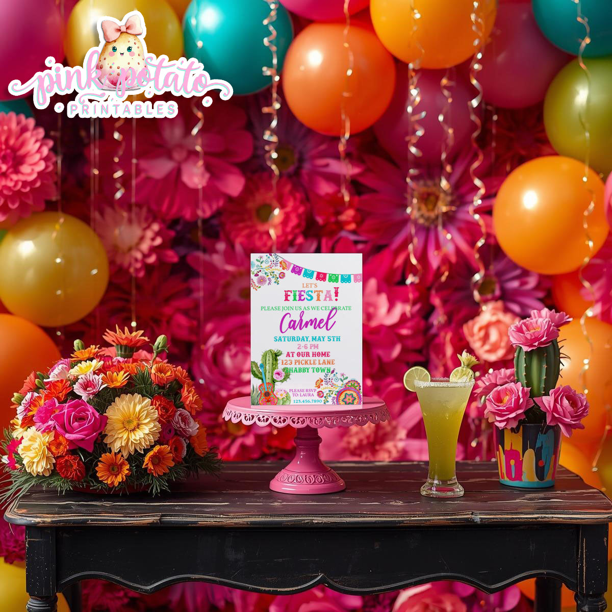 Fiesta-INVITATIONS-Editable in Corjl-Cinco De Mayo Invite-Taco Tuesday-Margarita Monday-INSTANT DOWNLOAD