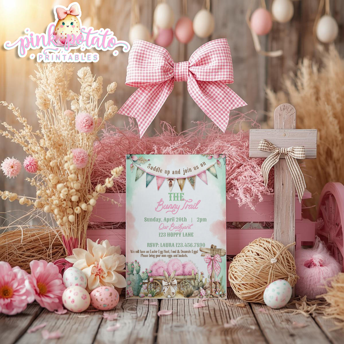 Bunny Trails-Editable Easter Invitation-Completely Editable in CORJL ONLY-Western Easter-Easter Invite-Customize Invitations-Easter Sunday-Happy Easter-Easter Buffet-Cowgirl-Cowboy-Customize-INSTANT DOWNLOAD