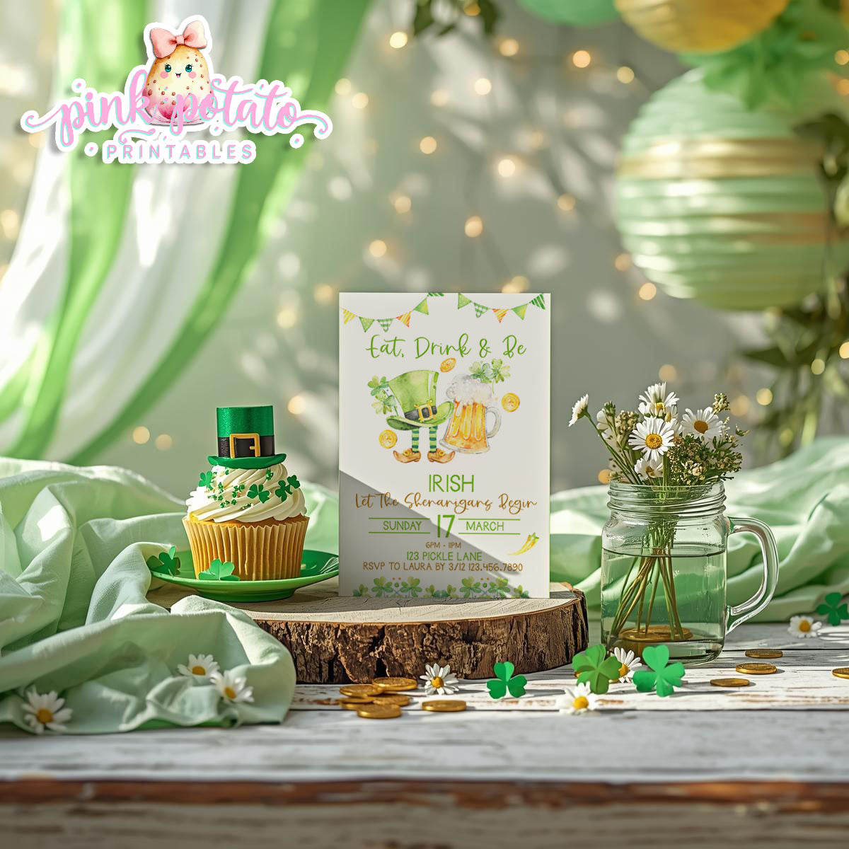 St. Paddy's Day-Party Invitation-Edit in Corjl Only-Eat Drink and be Irish-St. Patrick's Day Theme-Party Printable-Digital-INSTANT