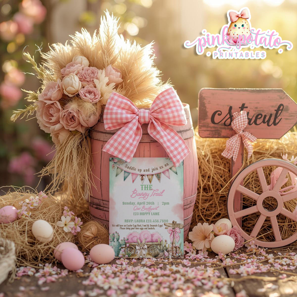 Bunny Trails-Editable Easter Invitation-Completely Editable in CORJL ONLY-Western Easter-Easter Invite-Customize Invitations-Easter Sunday-Happy Easter-Easter Buffet-Cowgirl-Cowboy-Customize-INSTANT DOWNLOAD