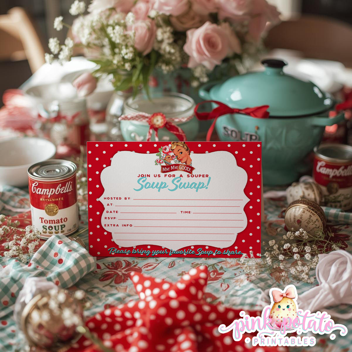 Soups On-Fill-In Invitation-2 Different Styles-Printable-Parties-Soup Social-Soup Can-Campbells-Neighbors Night-Soup Party-INSTANT DOWNLOAD