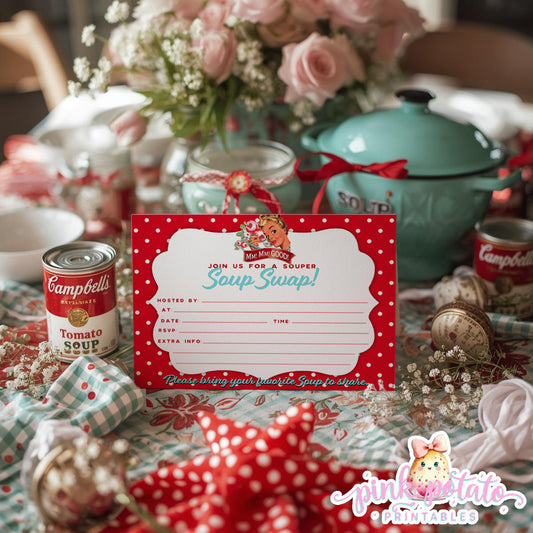 Soups On-Fill-In Invitation-2 Different Styles-Printable-Parties-Soup Social-Soup Can-Campbells-Neighbors Night-Soup Party-INSTANT DOWNLOAD