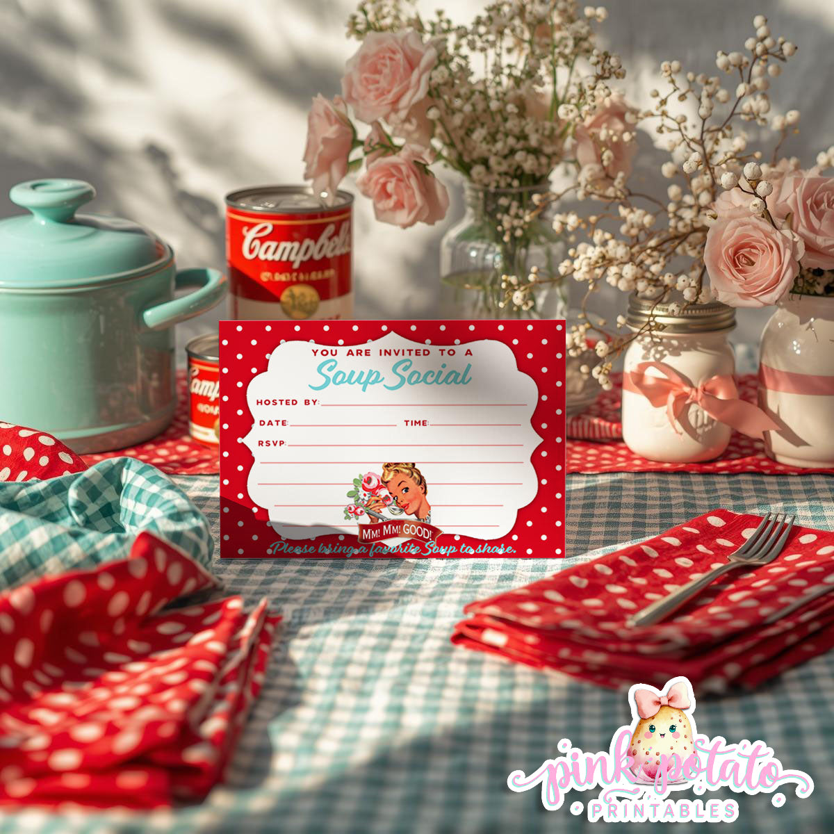 Soups On-Fill-In Invitation-2 Different Styles-Printable-Parties-Soup Social-Soup Can-Campbells-Neighbors Night-Soup Party-INSTANT DOWNLOAD