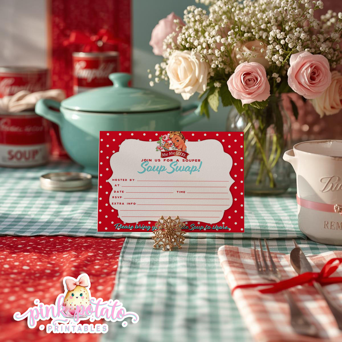 Soups On-Fill-In Invitation-2 Different Styles-Printable-Parties-Soup Social-Soup Can-Campbells-Neighbors Night-Soup Party-INSTANT DOWNLOAD
