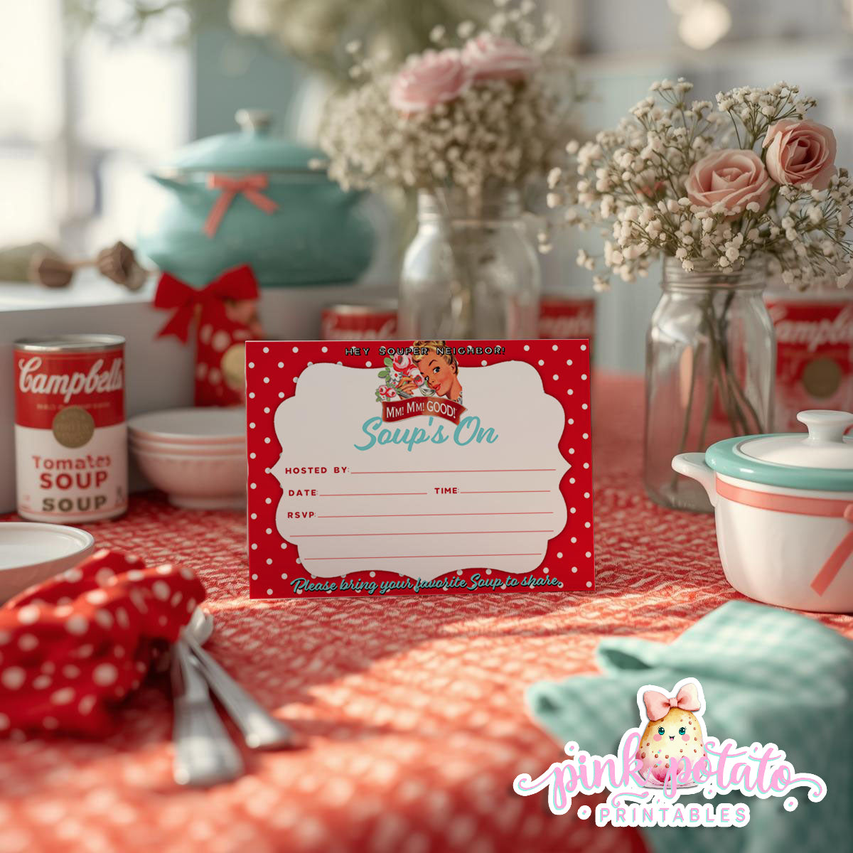 Soups On-Fill-In Invitation-2 Different Styles-Printable-Parties-Soup Social-Soup Can-Campbells-Neighbors Night-Soup Party-INSTANT DOWNLOAD
