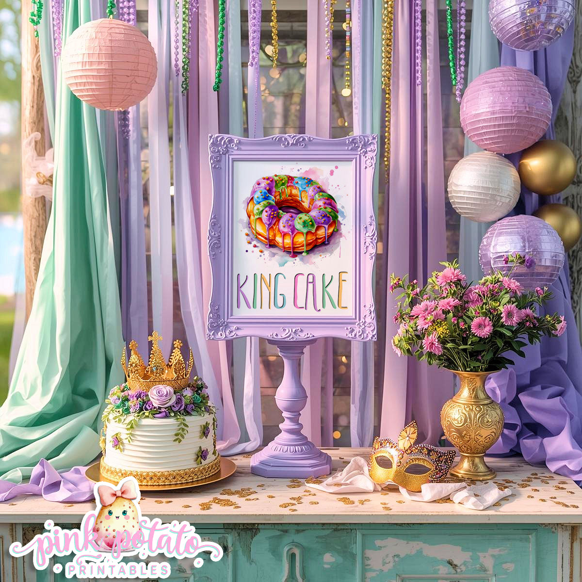 Mardi Gras-Party Signs-Mardi Gras Beignets Sign-Mardi Gras King Cake Sign-Mardi Gras Theme-Fat Tuesday-Party Printable-Digital-INSTANT DOWNLOAD