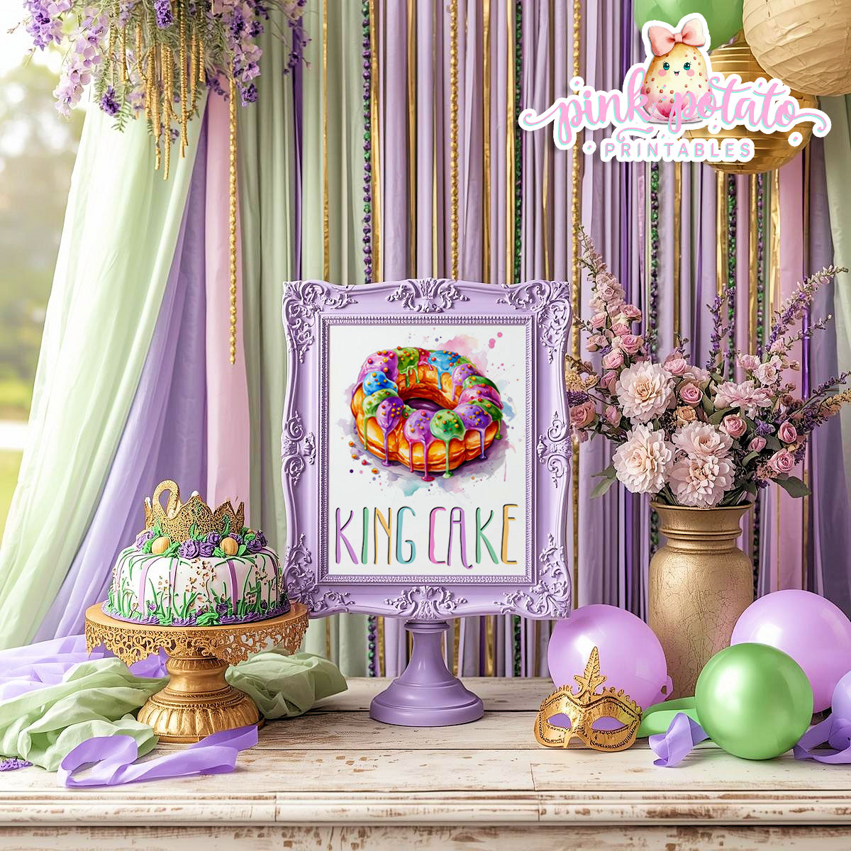 Mardi Gras-Party Signs-Mardi Gras Beignets Sign-Mardi Gras King Cake Sign-Mardi Gras Theme-Fat Tuesday-Party Printable-Digital-INSTANT DOWNLOAD