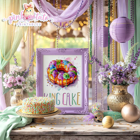 Mardi Gras-Party Signs-Mardi Gras King Cake Sign-KingCake Sign-Mardi Gras Theme-Fat Tuesday-Party Printable-Digital-INSTANT DOWNLOAD