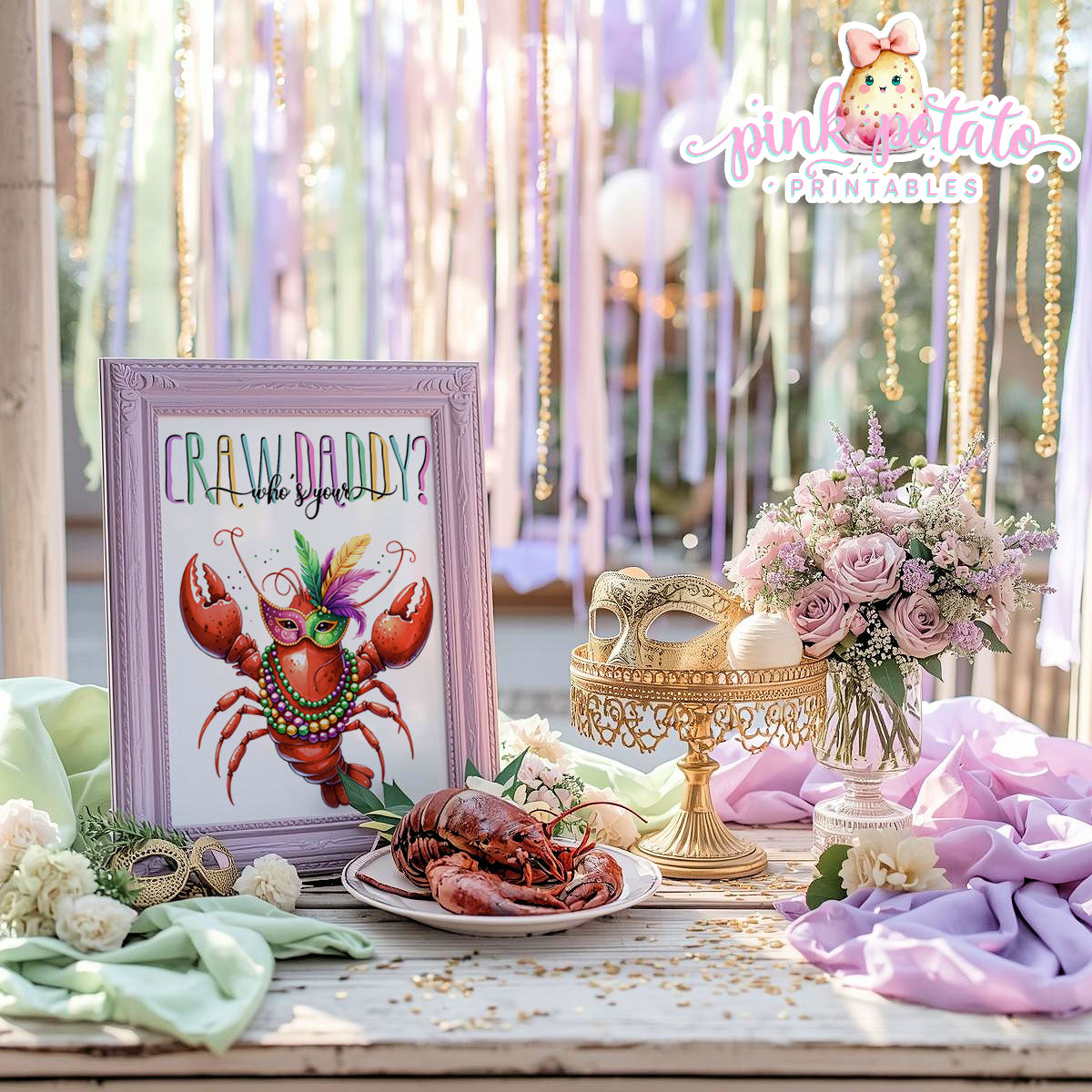 Mardi Gras-Party Signs-Who's Your Crawdaddy Sign-Crawfish Sign-Mardi Gras Theme-Fat Tuesday-Party Printable-Digital-INSTANT DOWNLOAD