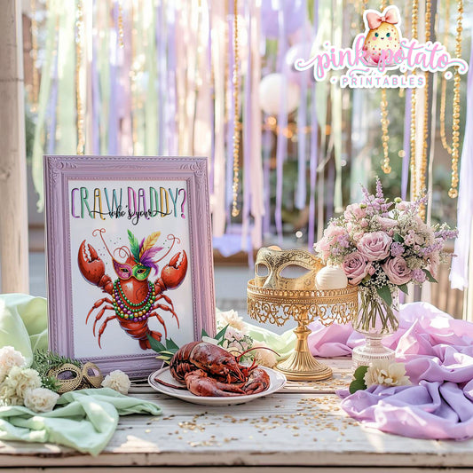 Mardi Gras-Party Signs-Who's Your Crawdaddy Sign-Crawfish Sign-Mardi Gras Theme-Fat Tuesday-Party Printable-Digital-INSTANT DOWNLOAD