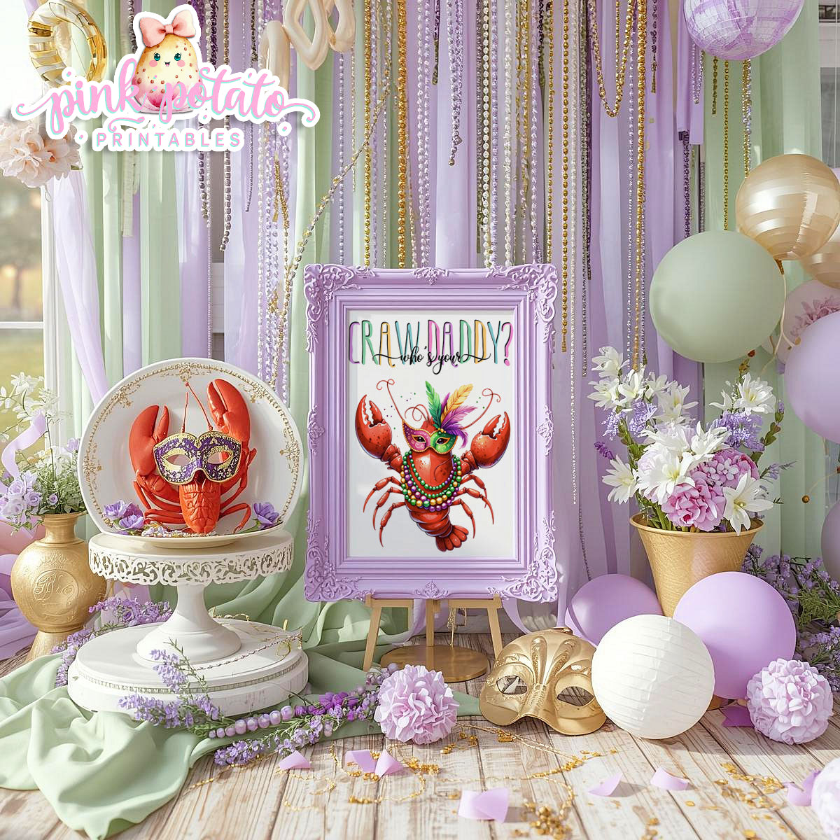 Mardi Gras-Party Signs-Who's Your Crawdaddy Sign-Crawfish Sign-Mardi Gras Theme-Fat Tuesday-Party Printable-Digital-INSTANT DOWNLOAD