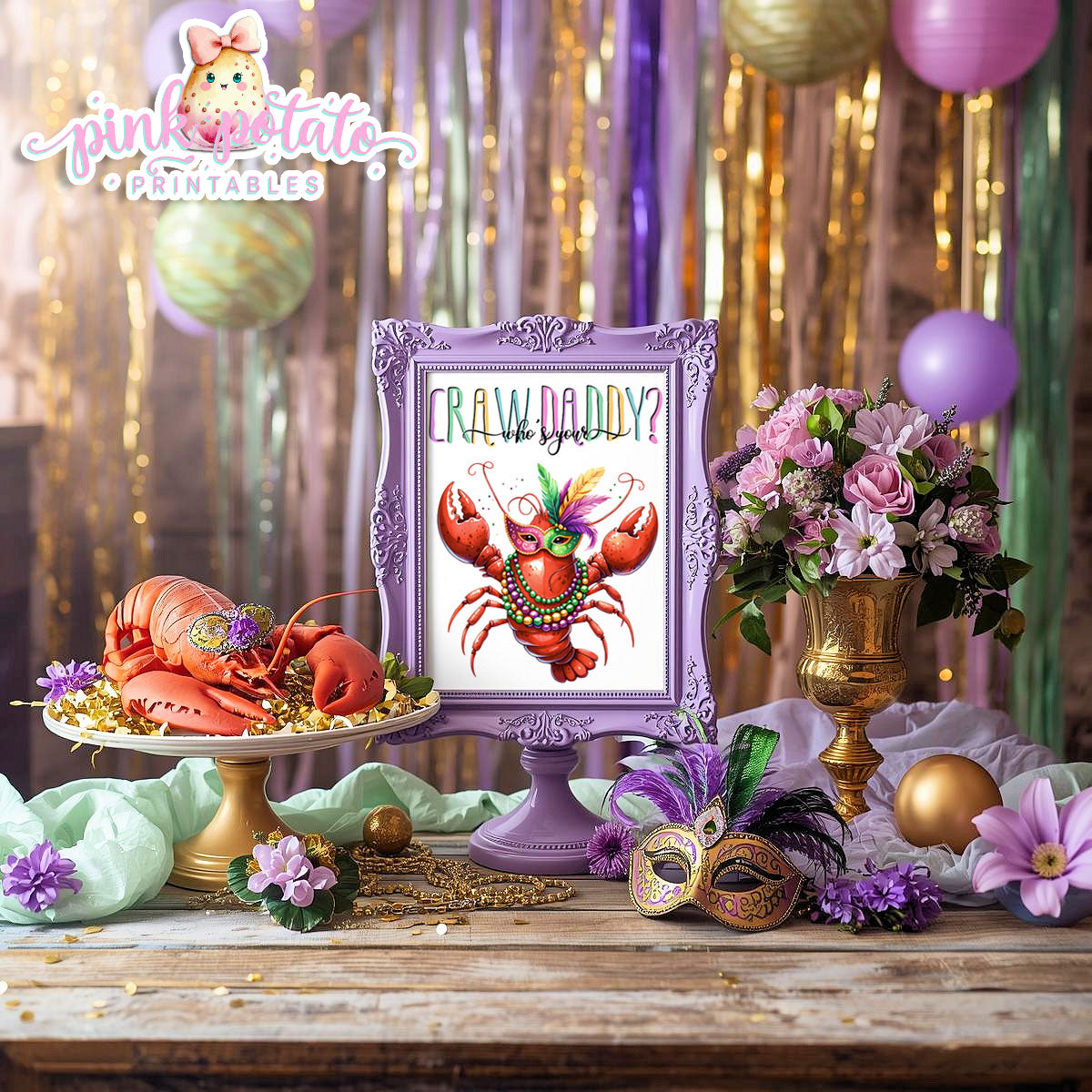 Mardi Gras-Party Signs-Who's Your Crawdaddy Sign-Crawfish Sign-Mardi Gras Theme-Fat Tuesday-Party Printable-Digital-INSTANT DOWNLOAD