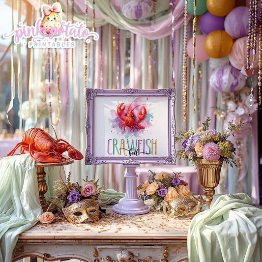 Mardi Gras-Party Signs-Mardi Gras Crawfish Boil Sign-Crawfish Sign-Mardi Gras Theme-Fat Tuesday-Party Printable-Digital-INSTANT DOWNLOAD
