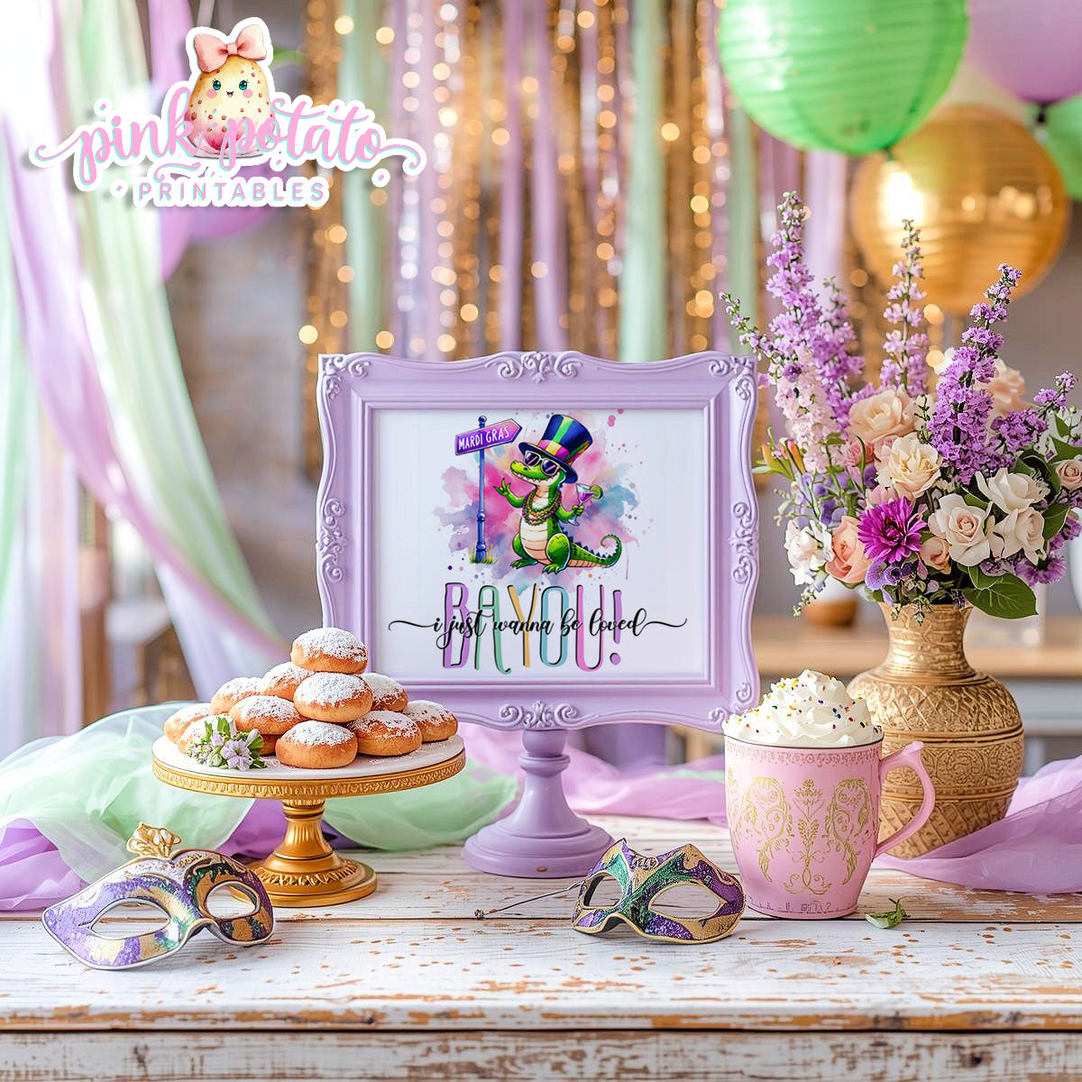 Mardi Gras-Party Signs-I just Wanna Be Loved Bayou Sign-Bayou Sign-Mardi Gras Theme-Fat Tuesday-Party Printable-Digital-INSTANT DOWNLOAD