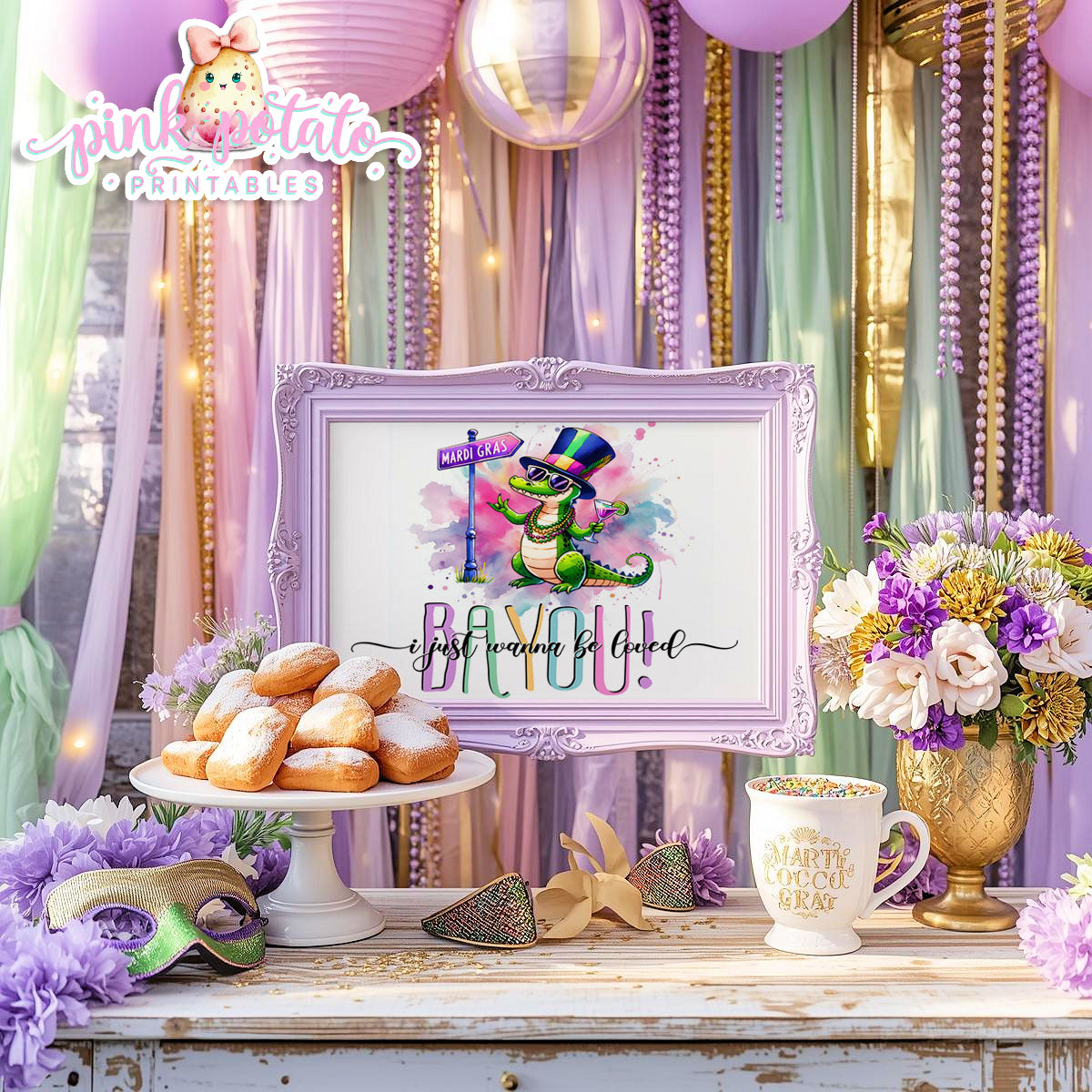 Mardi Gras-Party Signs-I just Wanna Be Loved Bayou Sign-Bayou Sign-Mardi Gras Theme-Fat Tuesday-Party Printable-Digital-INSTANT DOWNLOAD