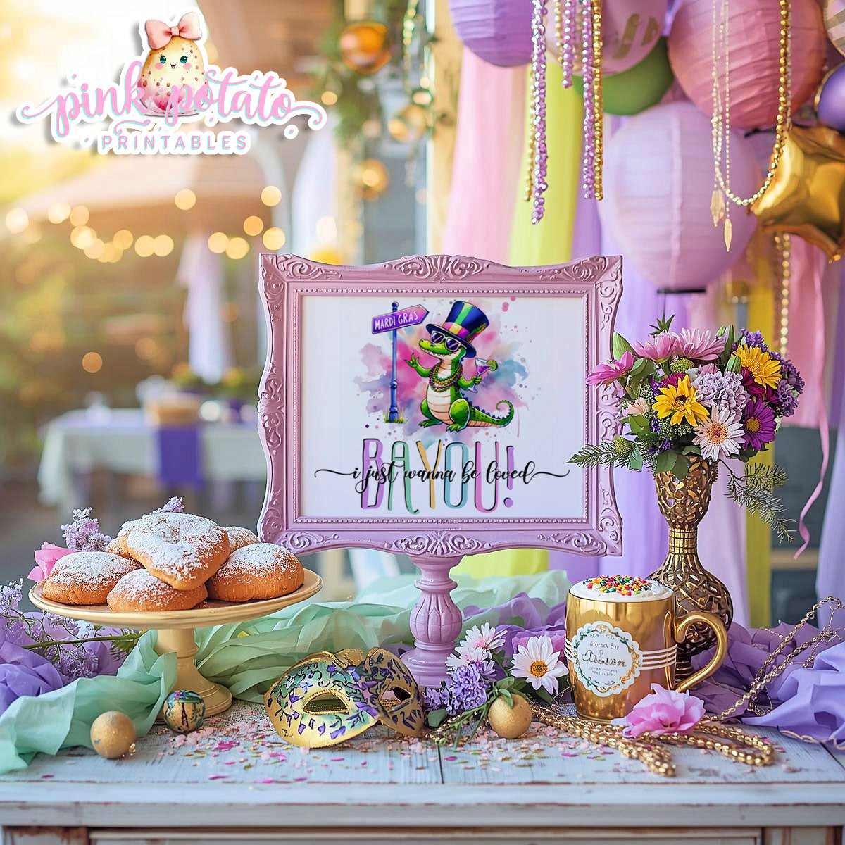 Mardi Gras-Party Signs-I just Wanna Be Loved Bayou Sign-Bayou Sign-Mardi Gras Theme-Fat Tuesday-Party Printable-Digital-INSTANT DOWNLOAD