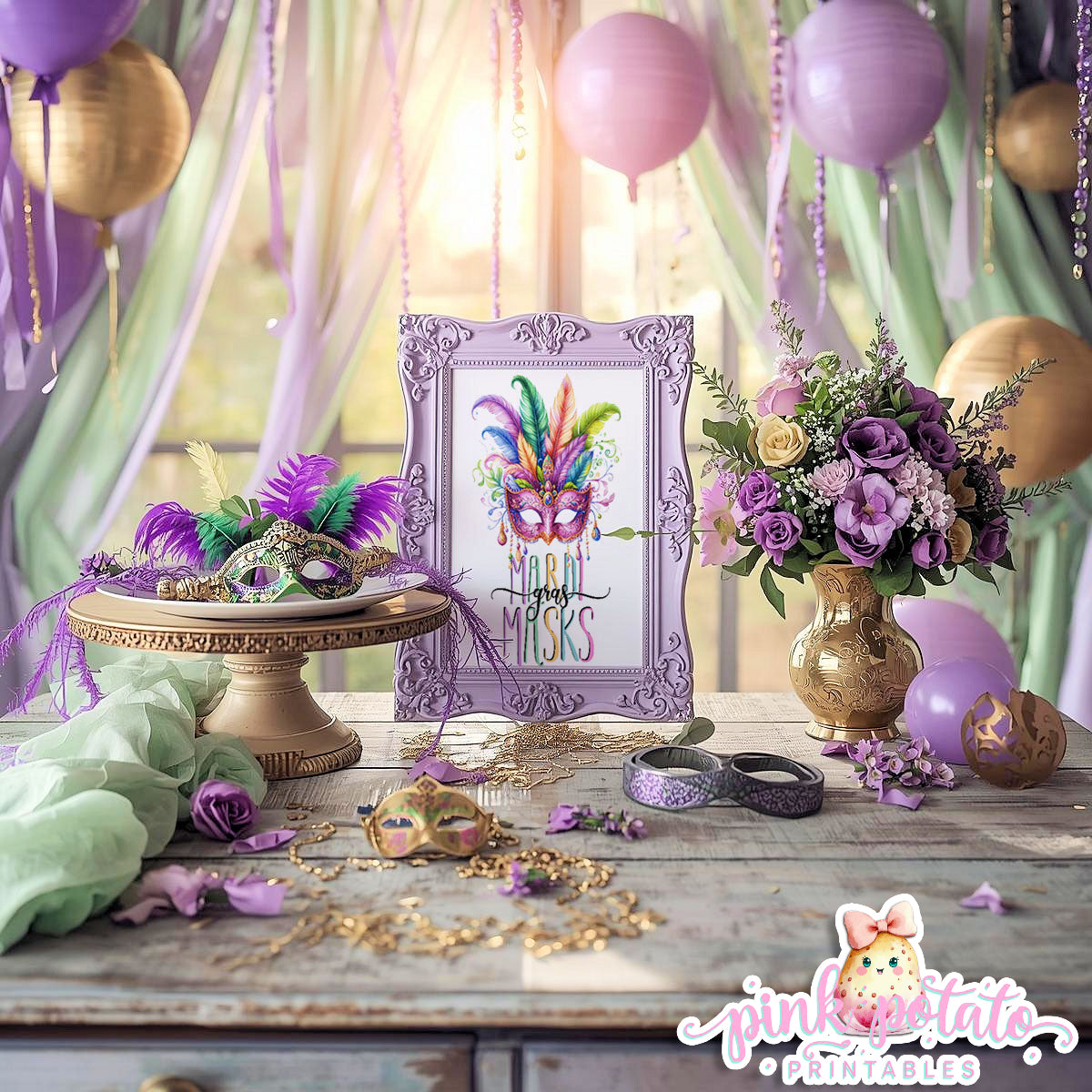 Mardi Gras-Party Signs-Mardi Gras Masks Sign-Mardi Gras Hats Sign-Mardi Gras Theme-Fat Tuesday-Party Printable-Digital-INSTANT DOWNLOAD