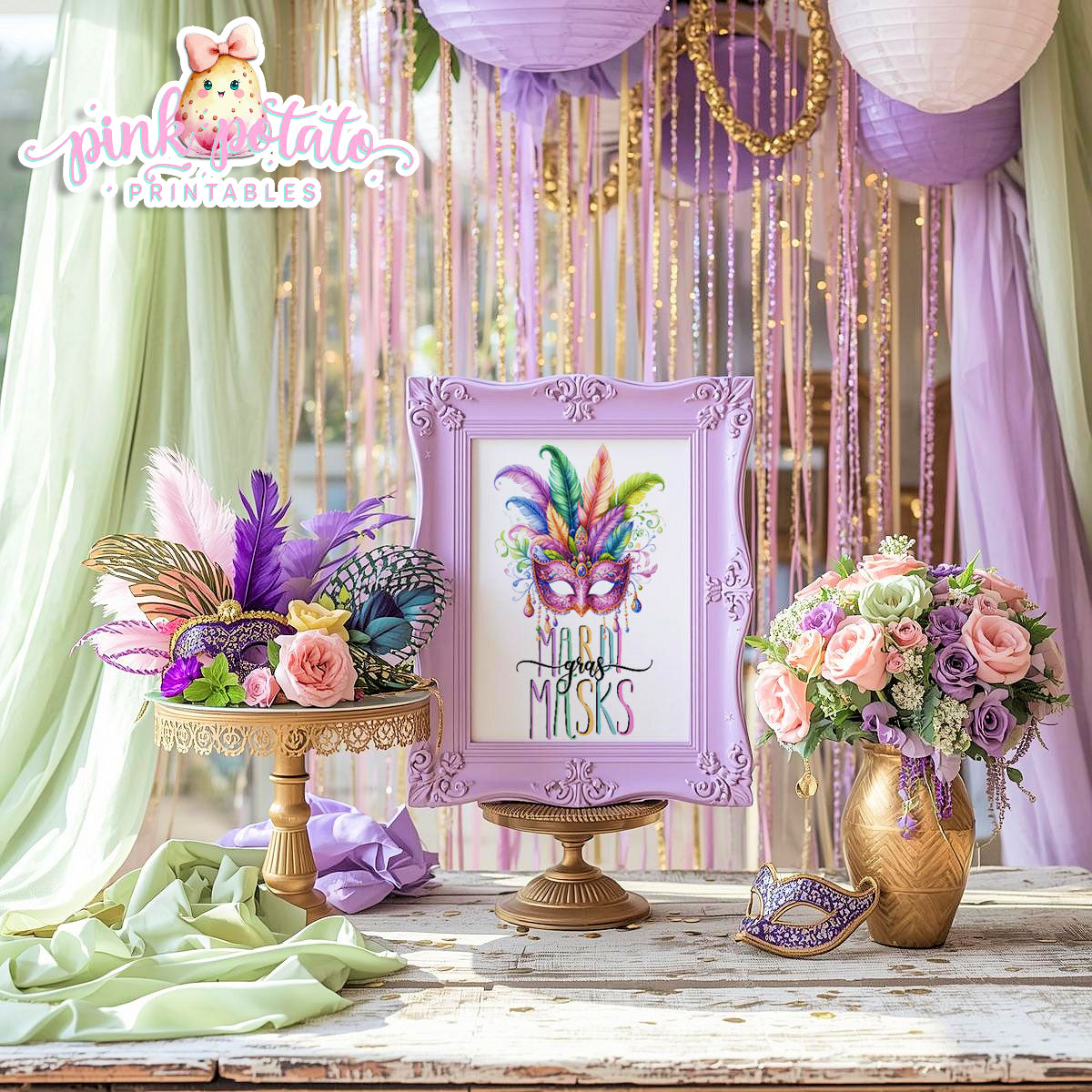 Mardi Gras-Party Signs-Mardi Gras Masks Sign-Mardi Gras Hats Sign-Mardi Gras Theme-Fat Tuesday-Party Printable-Digital-INSTANT DOWNLOAD