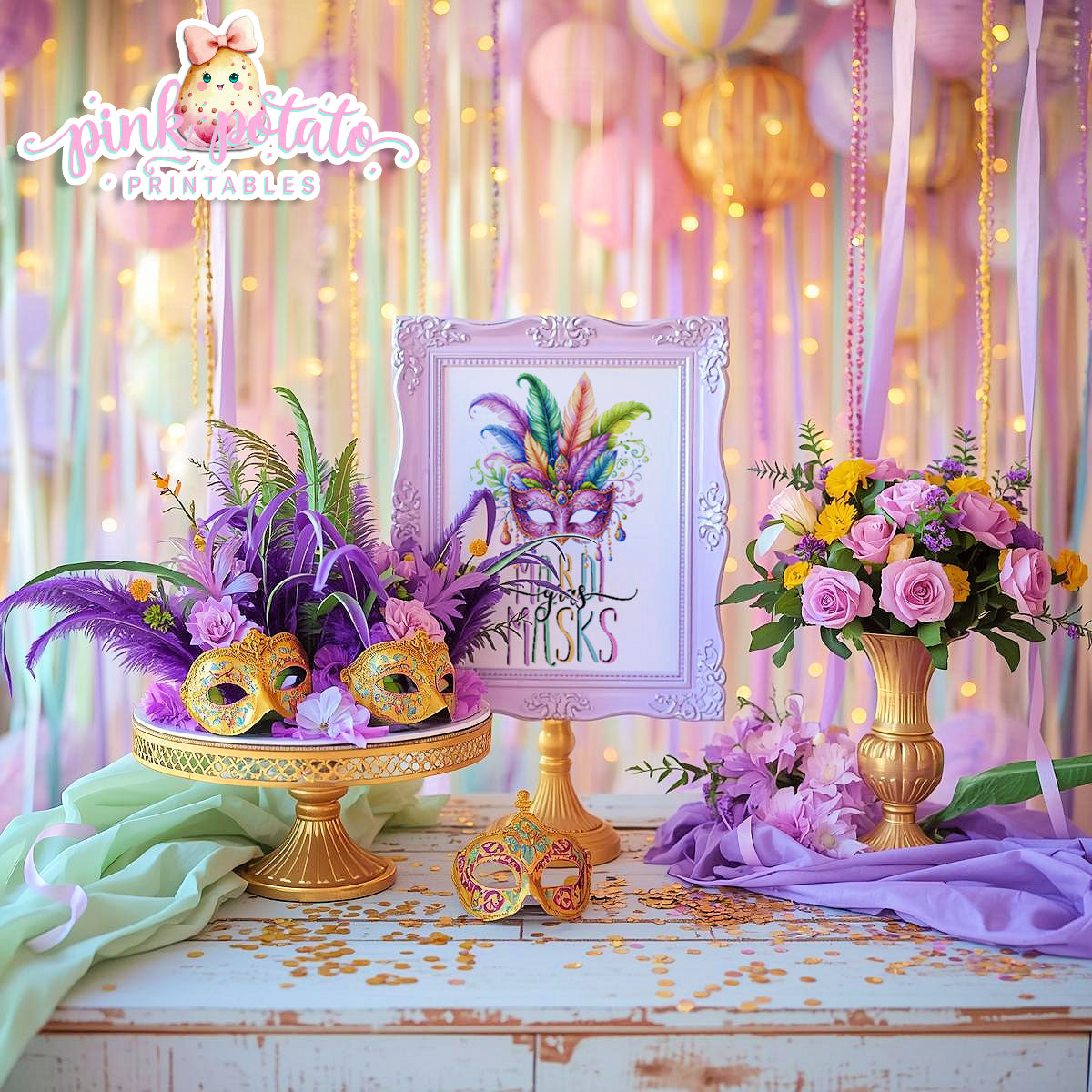 Mardi Gras-Party Signs-Mardi Gras Masks Sign-Mardi Gras Hats Sign-Mardi Gras Theme-Fat Tuesday-Party Printable-Digital-INSTANT DOWNLOAD