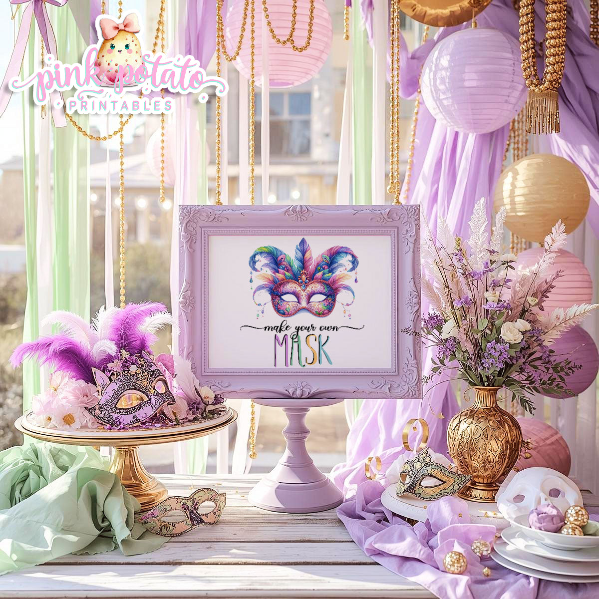 Mardi Gras-Party Signs-Craft Signs-Make Your Own Masks Sign-Mardi Gras Theme-Fat Tuesday-Party Printable-Digital-INSTANT DOWNLOAD
