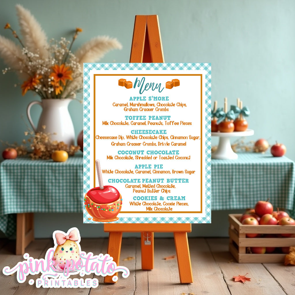 Caramel Apple-Caramel Apple Bar Menu-You Customize in Corjl-Toffee Apple-Caramel Apple Bar-Prefilled Menu-Digital-INSTANT DOWNLOAD