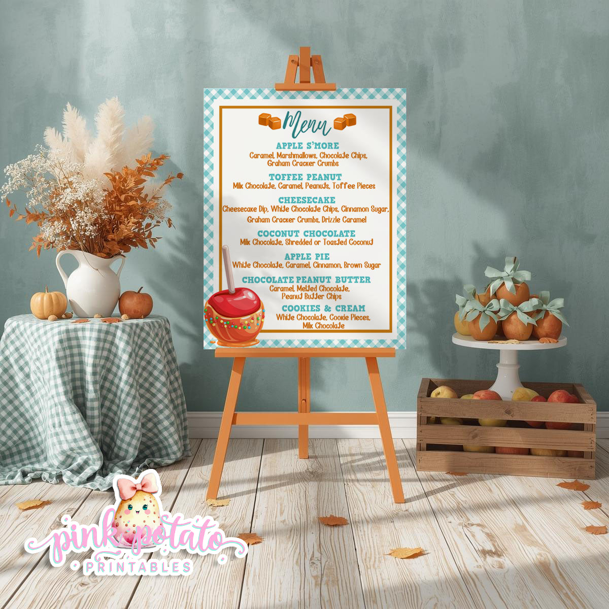 Caramel Apple-Caramel Apple Bar Menu-You Customize in Corjl-Toffee Apple-Caramel Apple Bar-Prefilled Menu-Digital-INSTANT DOWNLOAD
