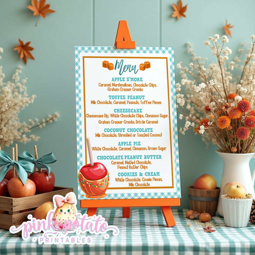 Caramel Apple-Caramel Apple Bar Menu-You Customize in Corjl-Toffee Apple-Caramel Apple Bar-Prefilled Menu-Digital-INSTANT DOWNLOAD