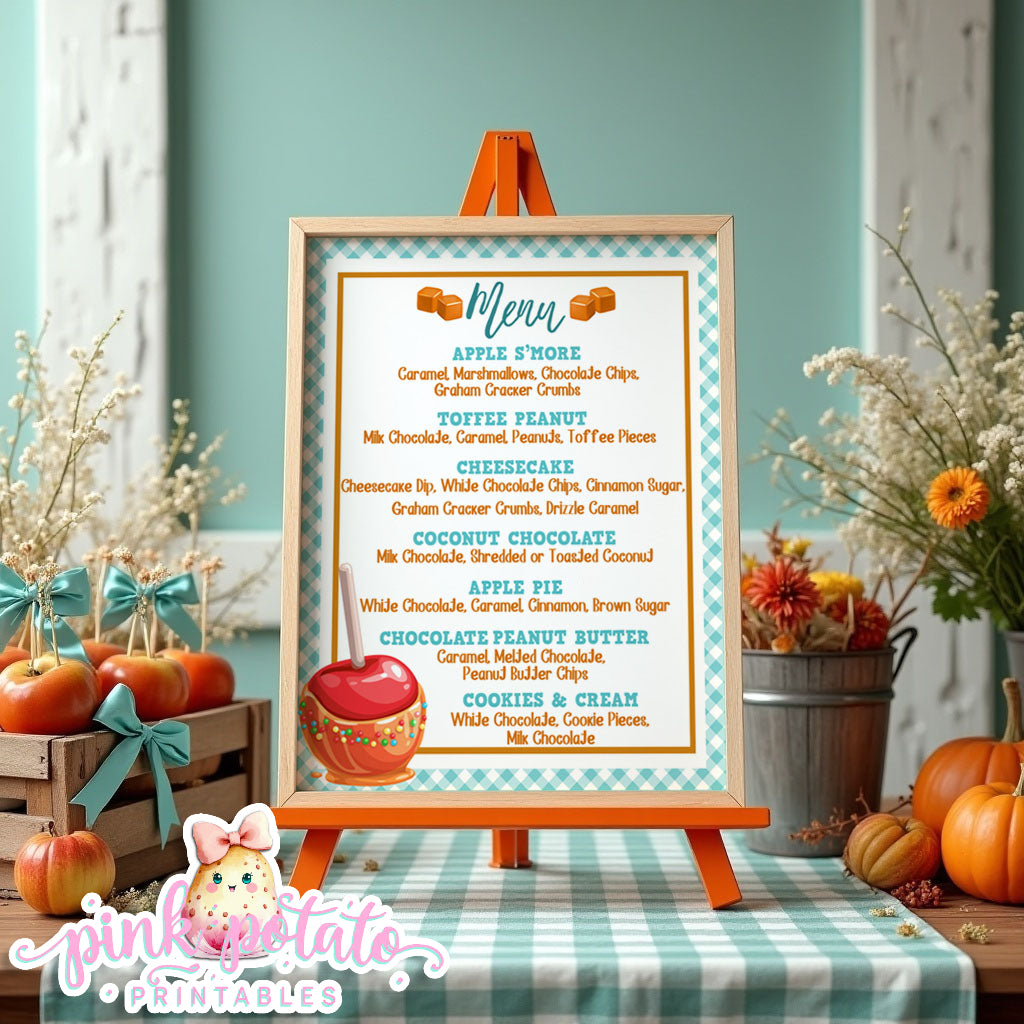 Caramel Apple-Caramel Apple Bar Menu-You Customize in Corjl-Toffee Apple-Caramel Apple Bar-Prefilled Menu-Digital-INSTANT DOWNLOAD