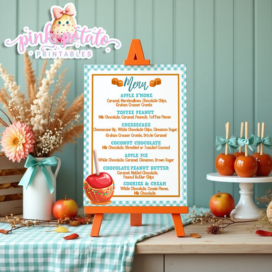 Caramel Apple-Caramel Apple Bar Menu-You Customize in Corjl-Toffee Apple-Caramel Apple Bar-Prefilled Menu-Digital-INSTANT DOWNLOAD