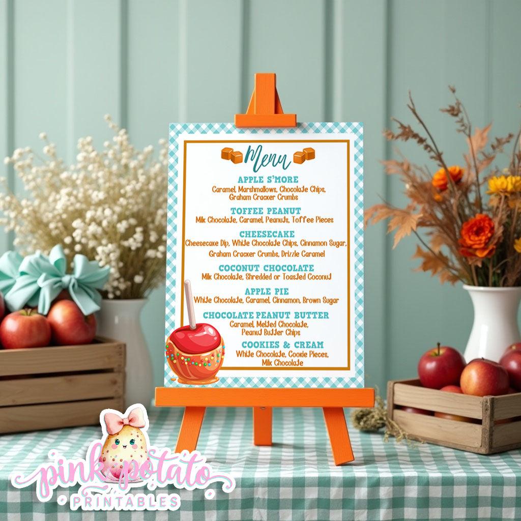 Caramel Apple-Caramel Apple Bar Menu-You Customize in Corjl-Toffee Apple-Caramel Apple Bar-Prefilled Menu-Digital-INSTANT DOWNLOAD