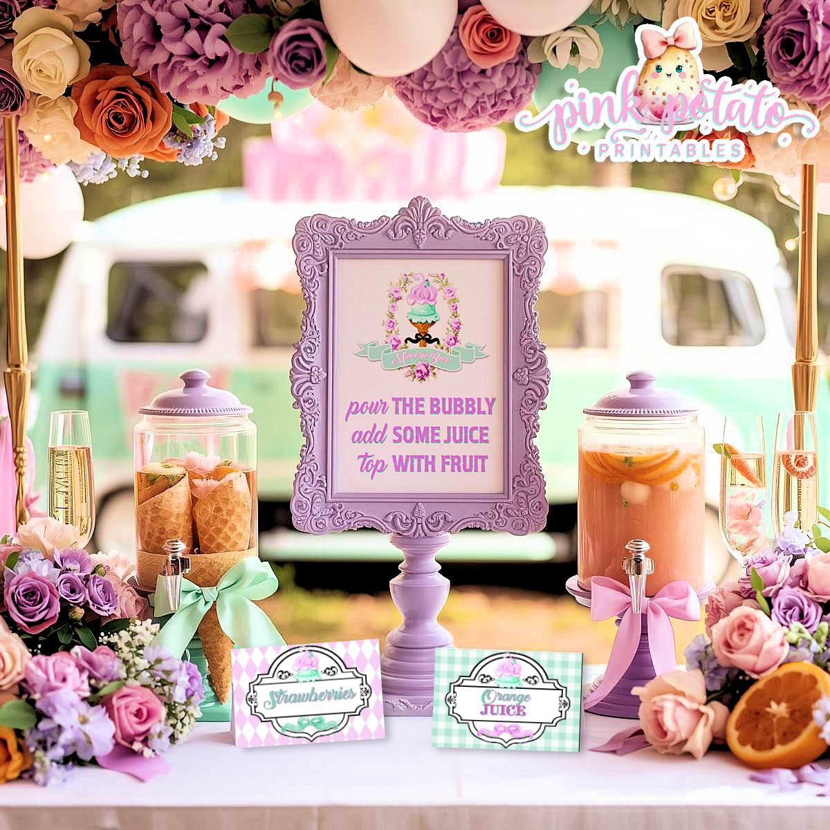Here's The Scoop, Baby-Mimosa Bar-Ice Cream Baby Shower-Labels-Ice Cream Cupcakes-Cupcake Rounds-Digital-INSTANT DOWNLOAD