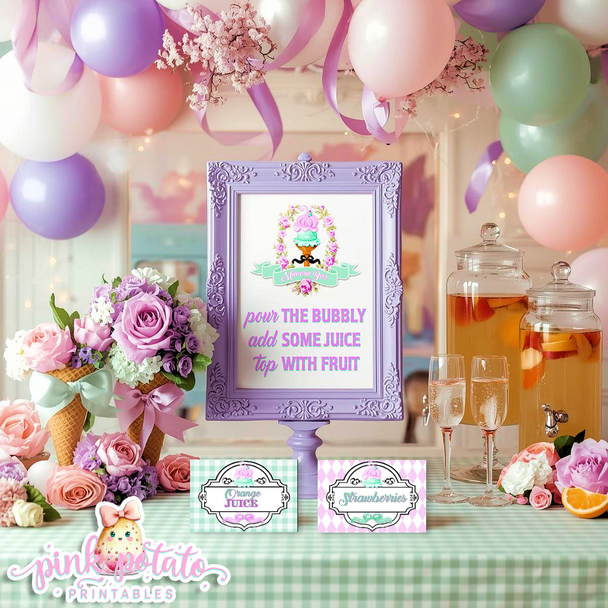 Here's The Scoop, Baby-Mimosa Bar-Ice Cream Baby Shower-Labels-Ice Cream Cupcakes-Cupcake Rounds-Digital-INSTANT DOWNLOAD