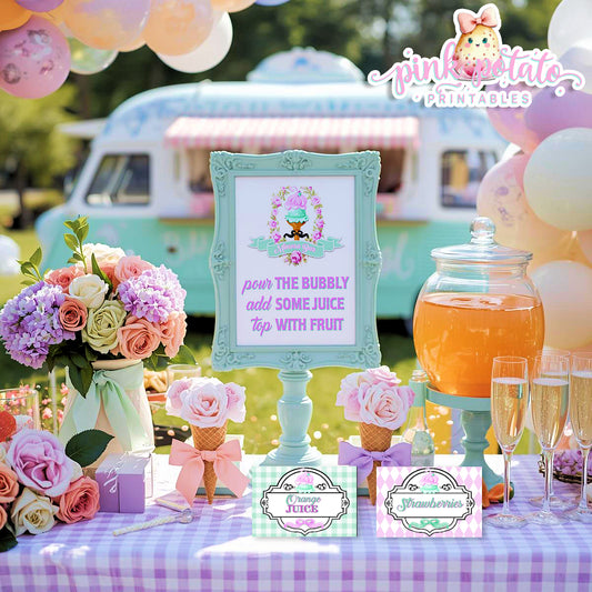 Here's The Scoop, Baby-Mimosa Bar-Ice Cream Baby Shower-Labels-Ice Cream Cupcakes-Cupcake Rounds-Digital-INSTANT DOWNLOAD