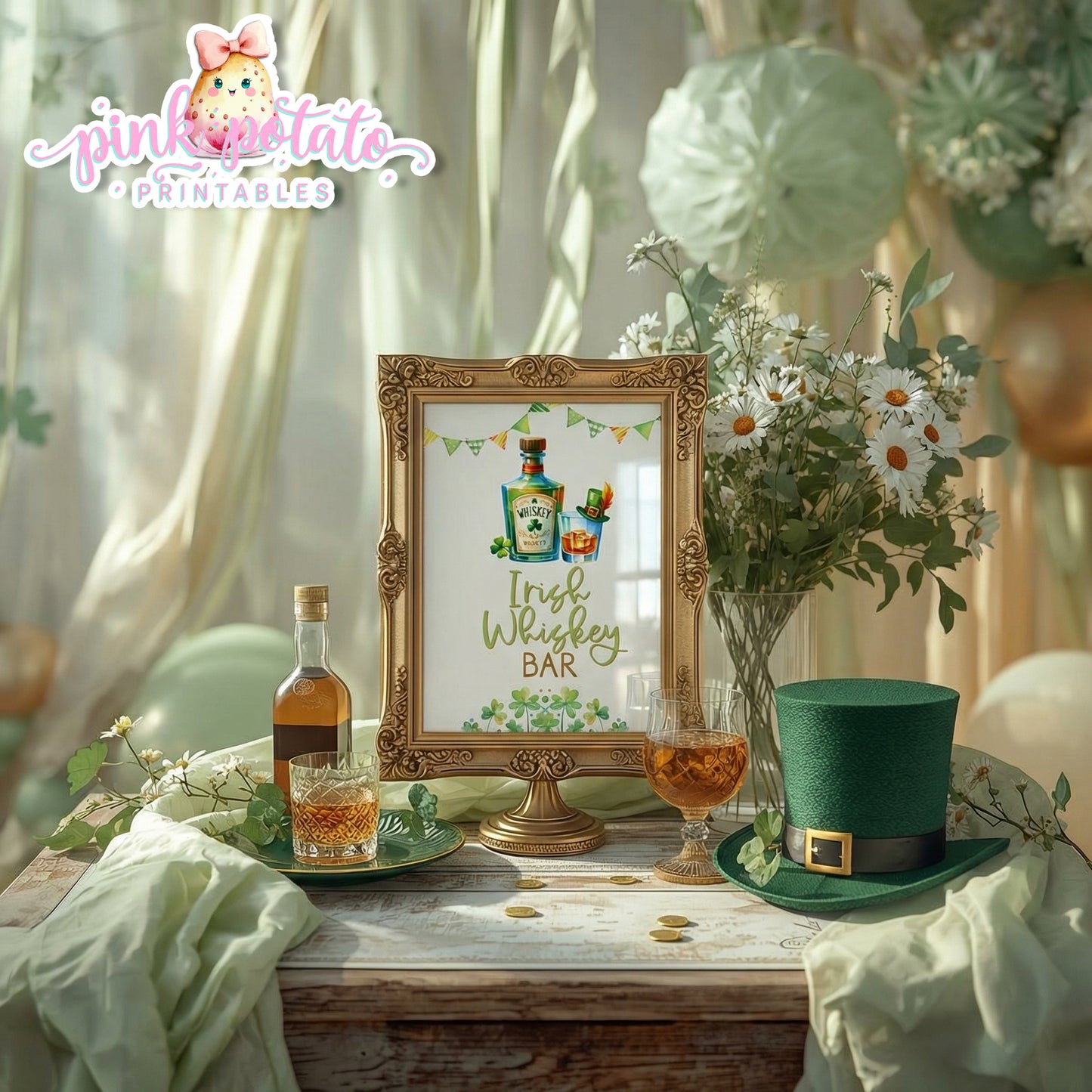 St. Paddy's Day-Irish Whiskey Bar Sign-St. Patrick's Day Theme-Party Printable-Digital-INSTANT DOWNLOAD