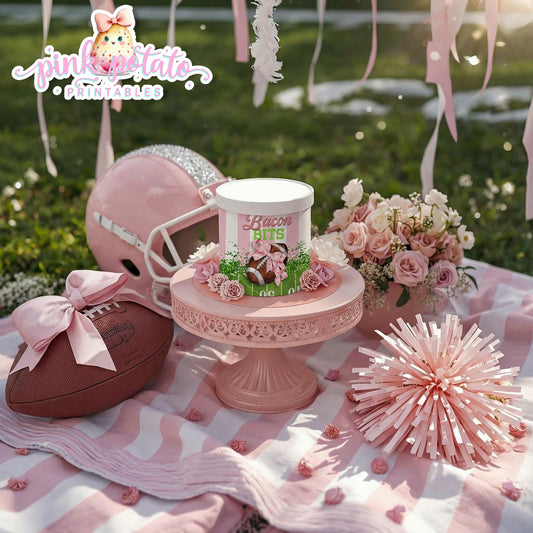 Birthday Football-12oz Carton Labels-Edit in Corjl-Perfect for Potato Bar Fixings-Football-Super Bowl Sunday-Sports-Digital-INSTANT DOWNLOAD