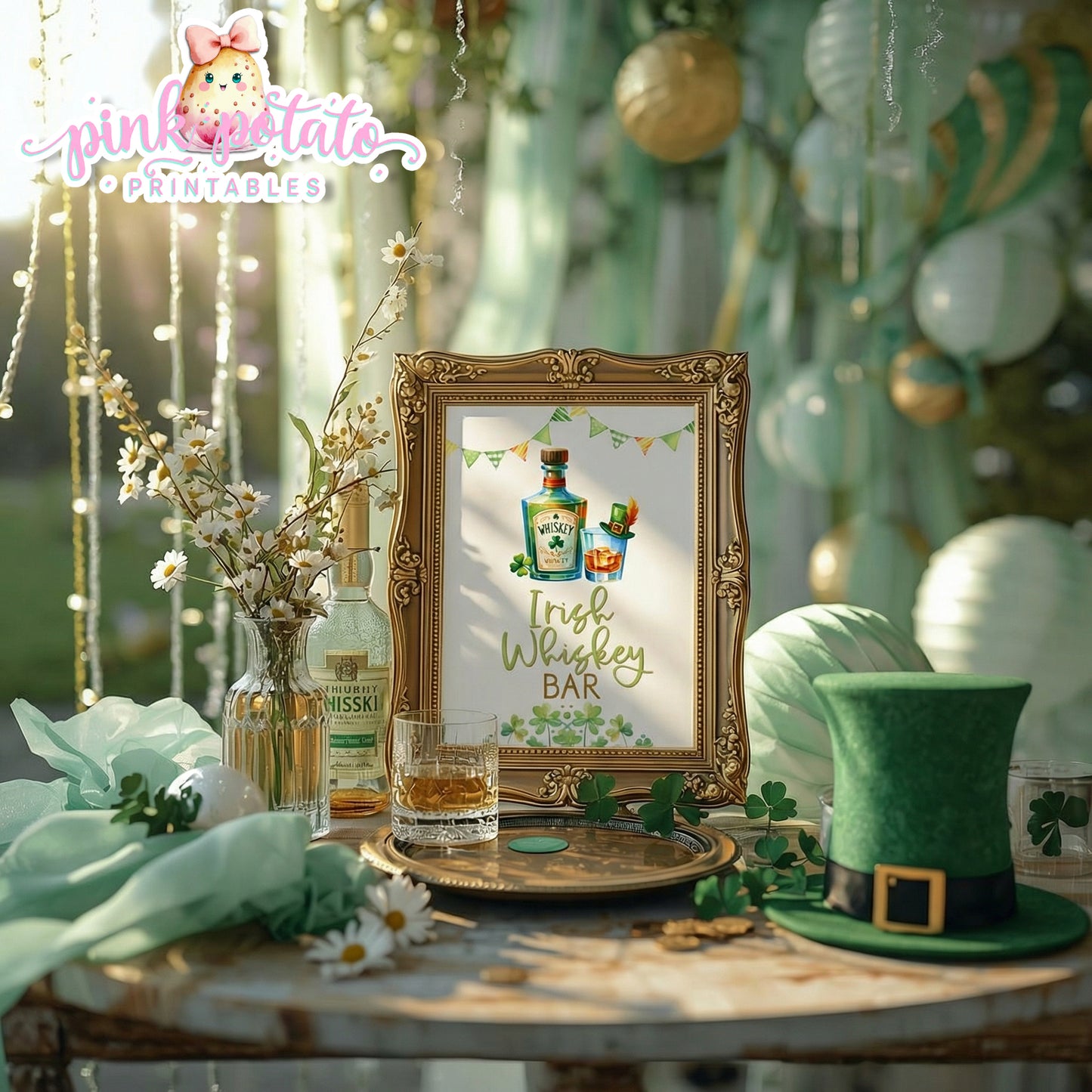 St. Paddy's Day-Irish Whiskey Bar Sign-St. Patrick's Day Theme-Party Printable-Digital-INSTANT DOWNLOAD