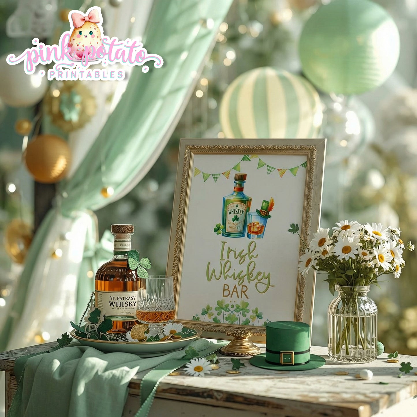 St. Paddy's Day-Irish Whiskey Bar Sign-St. Patrick's Day Theme-Party Printable-Digital-INSTANT DOWNLOAD