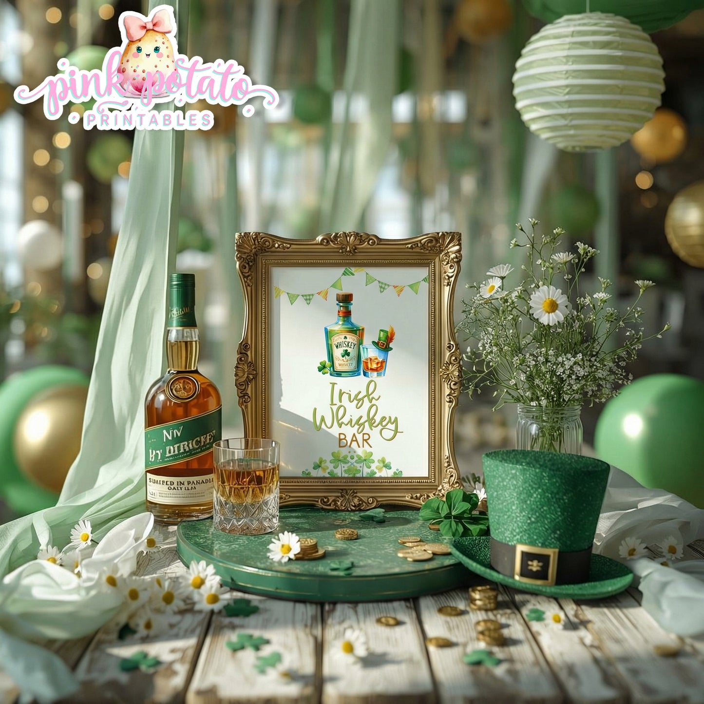 St. Paddy's Day-Irish Whiskey Bar Sign-St. Patrick's Day Theme-Party Printable-Digital-INSTANT DOWNLOAD