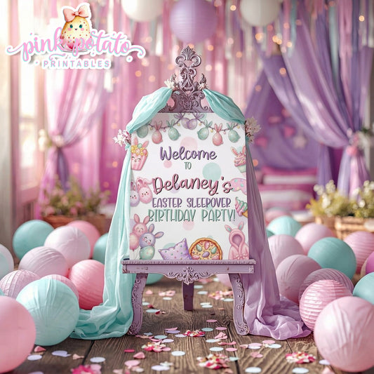 Easter Sleepover-16x20 & 8x10 Welcome Sign-Edit Name in Corjl ONLY-Easter Slumber Party-Welcome to Party Poster-Easter Birthday-Easter Party-Happy Birthday-Birthday Sleepover-Birthday Slumber Party-INSTANT DOWNLOAD
