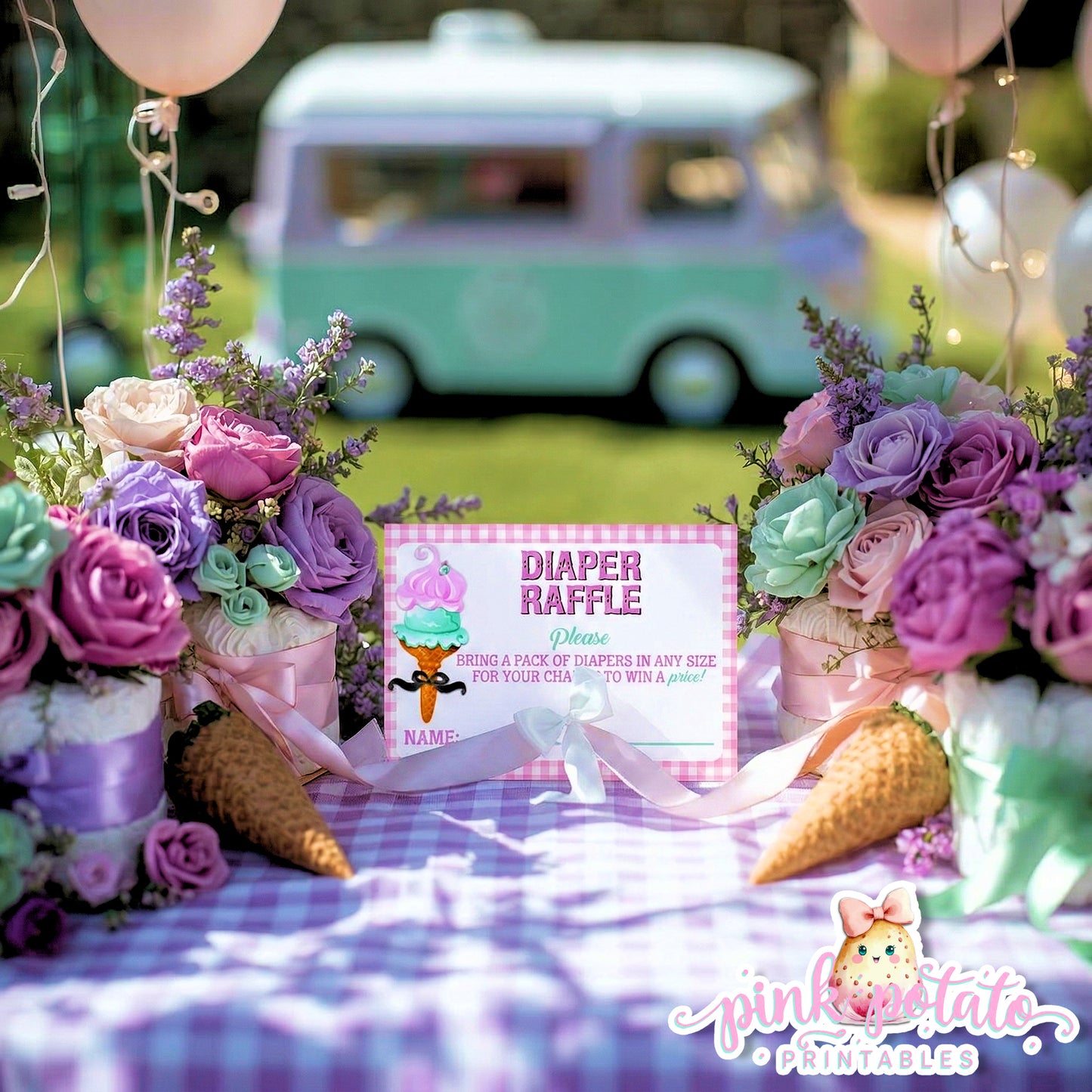 Here's The Scoop-Diaper Raffle Sign and Insert Cards-Ice Cream Baby Shower-Signs-Ice Cream Party Sign-Baby Shower-Digital-INSTANT DOWNLOAD