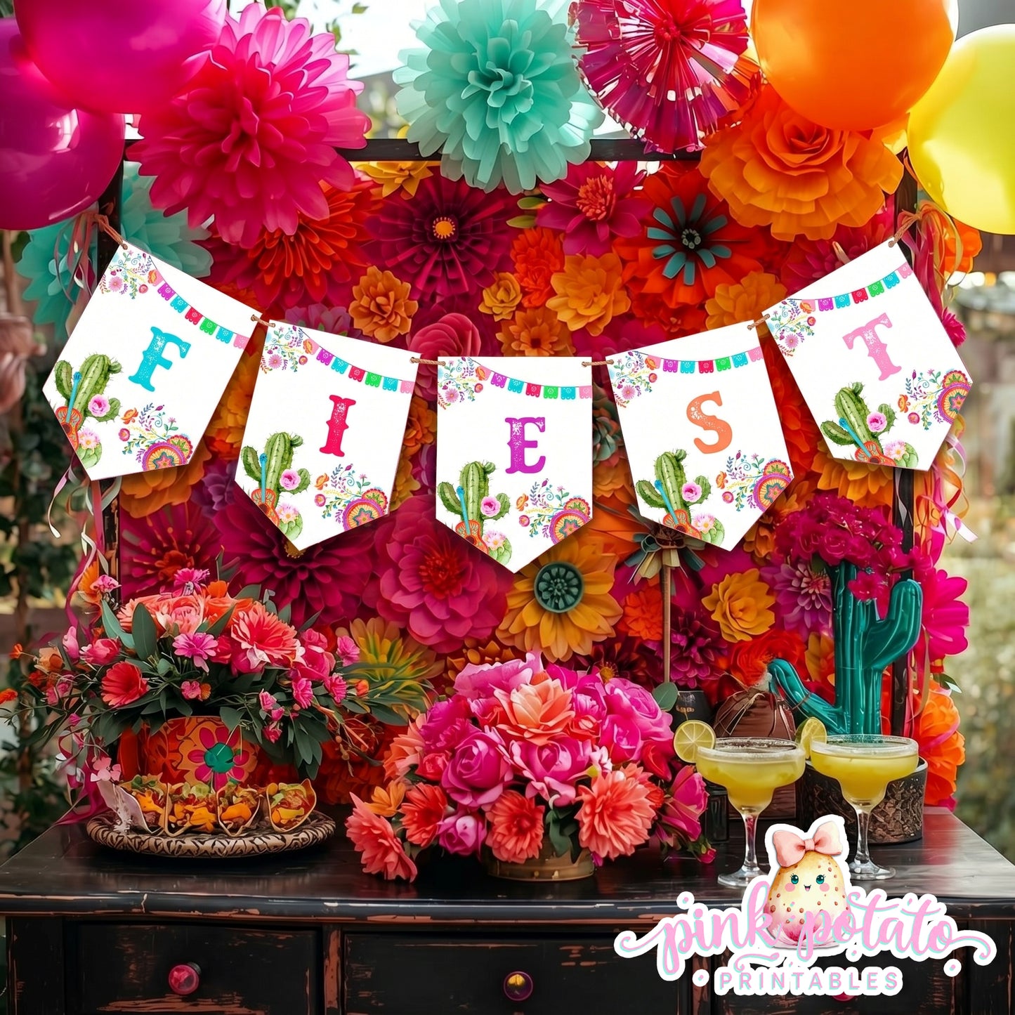 Fiesta-BANNER-Party Banner-PREFILLED-& Editable in Corjl-Cinco De Mayo-Taco Tuesday-Margarita Monday-INSTANT DOWNLOAD