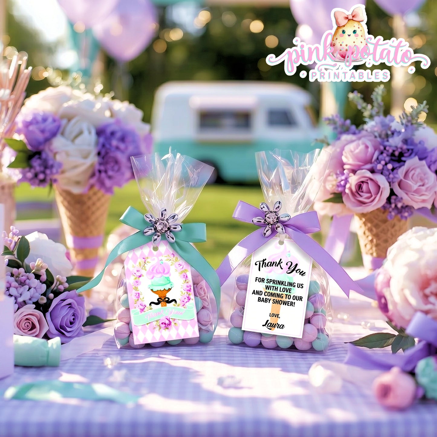 Here's The Scoop, Baby-Favor Tags-Customize in Corjl-Ice Cream Baby Shower-Thank You Tags-Create Your Own-Edit-Digital-INSTANT DOWNLOAD