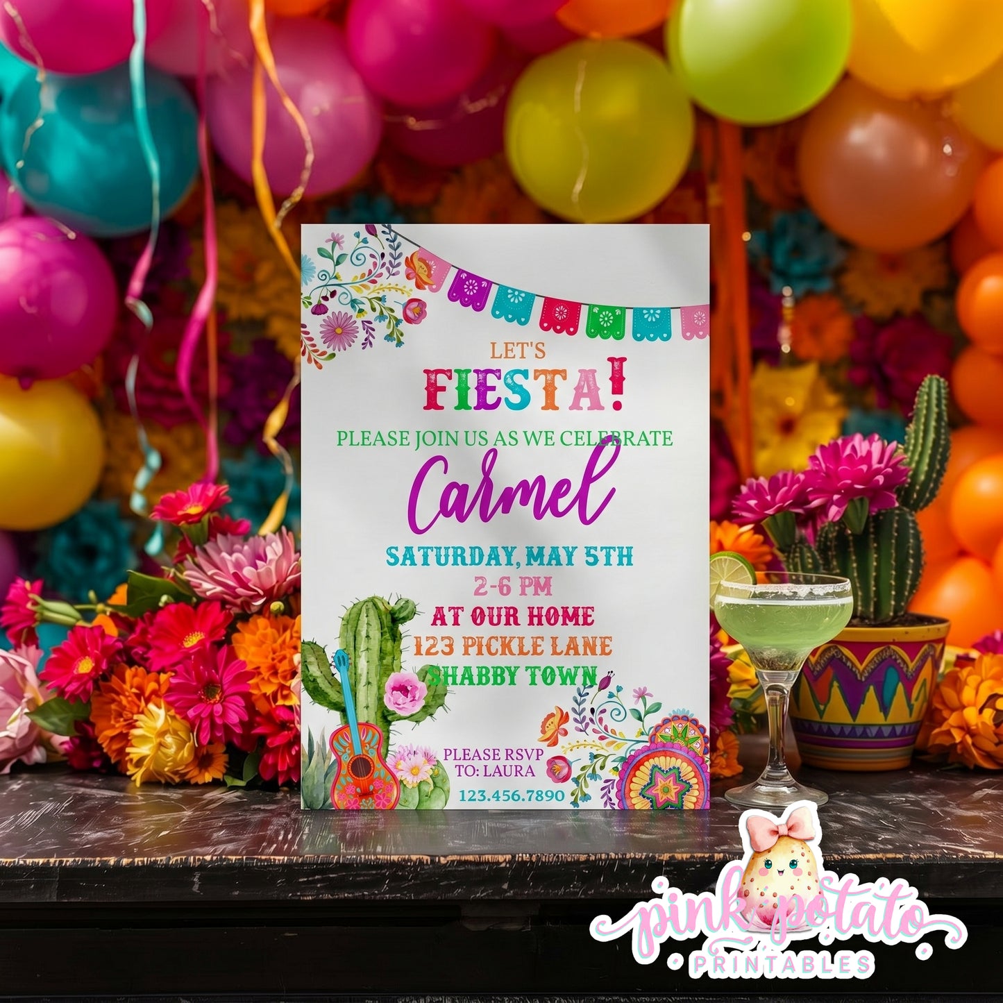 Fiesta-INVITATIONS-Editable in Corjl-Cinco De Mayo Invite-Taco Tuesday-Margarita Monday-INSTANT DOWNLOAD