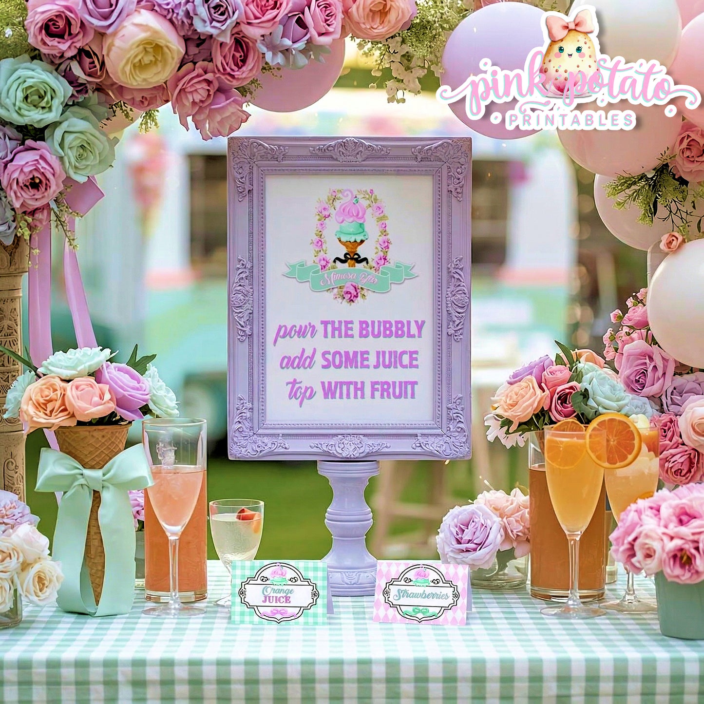 Here's The Scoop, Baby-Mimosa Bar-Ice Cream Baby Shower-Labels-Ice Cream Cupcakes-Cupcake Rounds-Digital-INSTANT DOWNLOAD