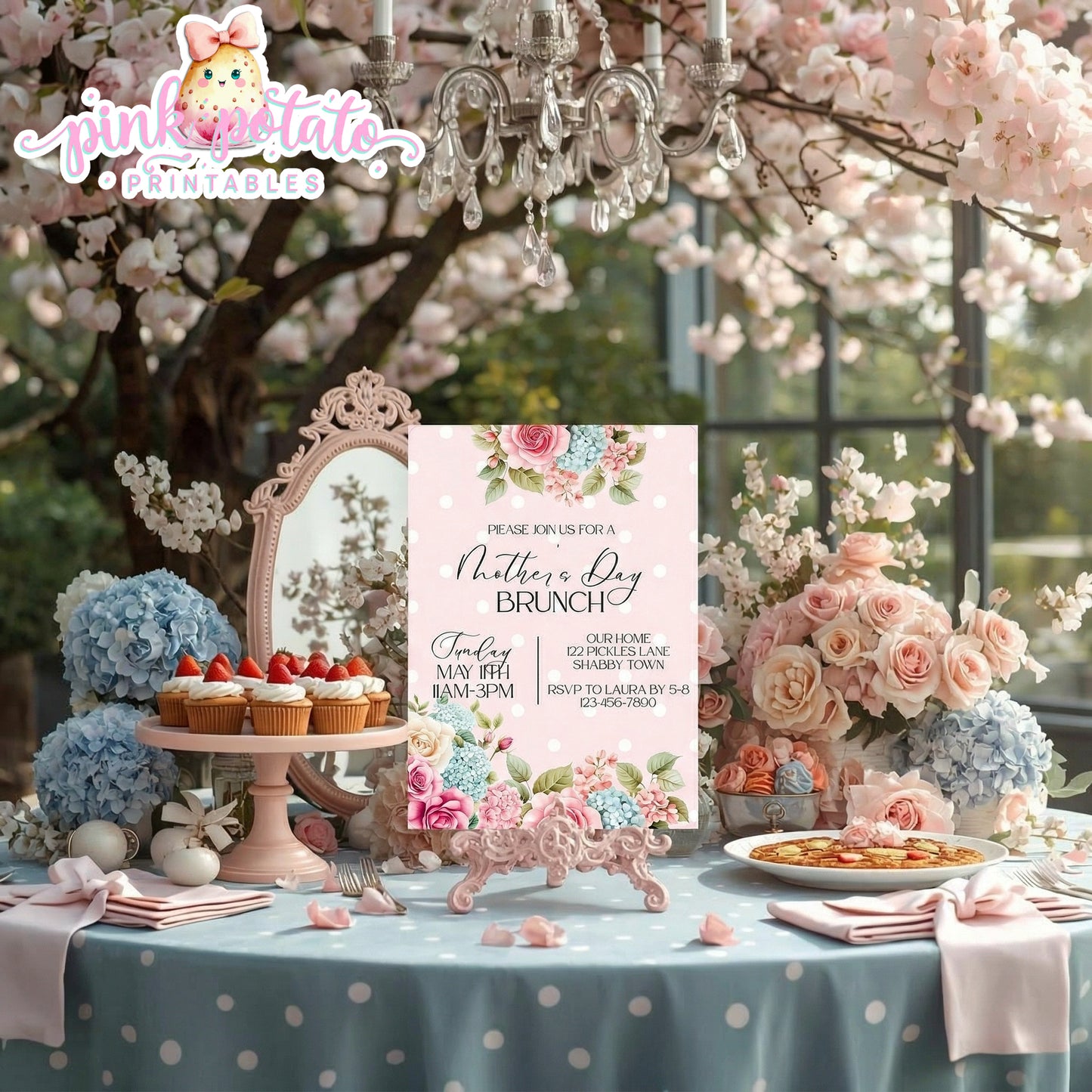 Mother's Day Brunch-Invitation-Customize All Text in Corjl ONLY-Mothers Day Party-Mother's Day Lunch-Potluck Party-Grandmother-Grandma-Mama-Mommy-Mom-INSTANT DOWNLOAD