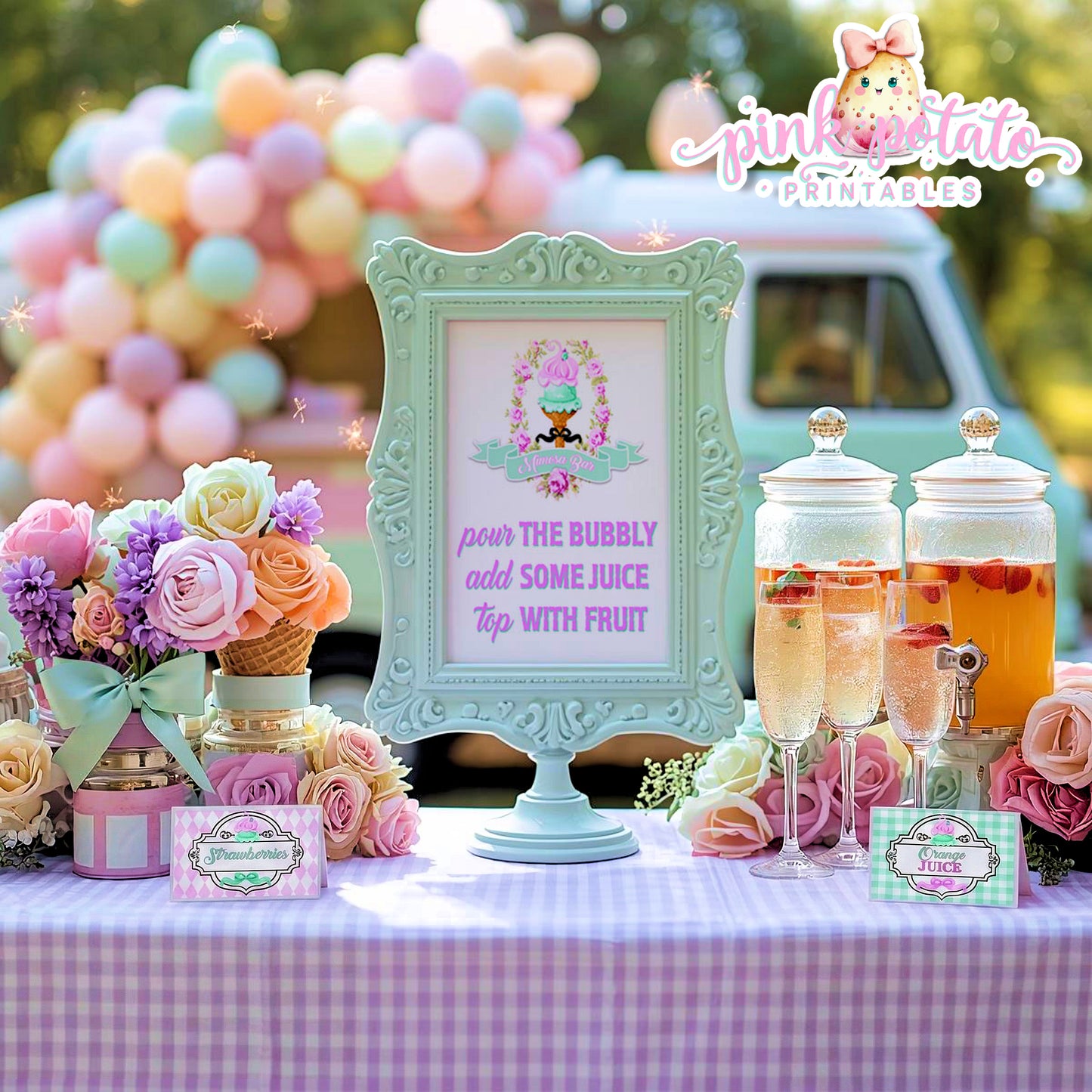 Here's The Scoop, Baby-Mimosa Bar-Ice Cream Baby Shower-Labels-Ice Cream Cupcakes-Cupcake Rounds-Digital-INSTANT DOWNLOAD