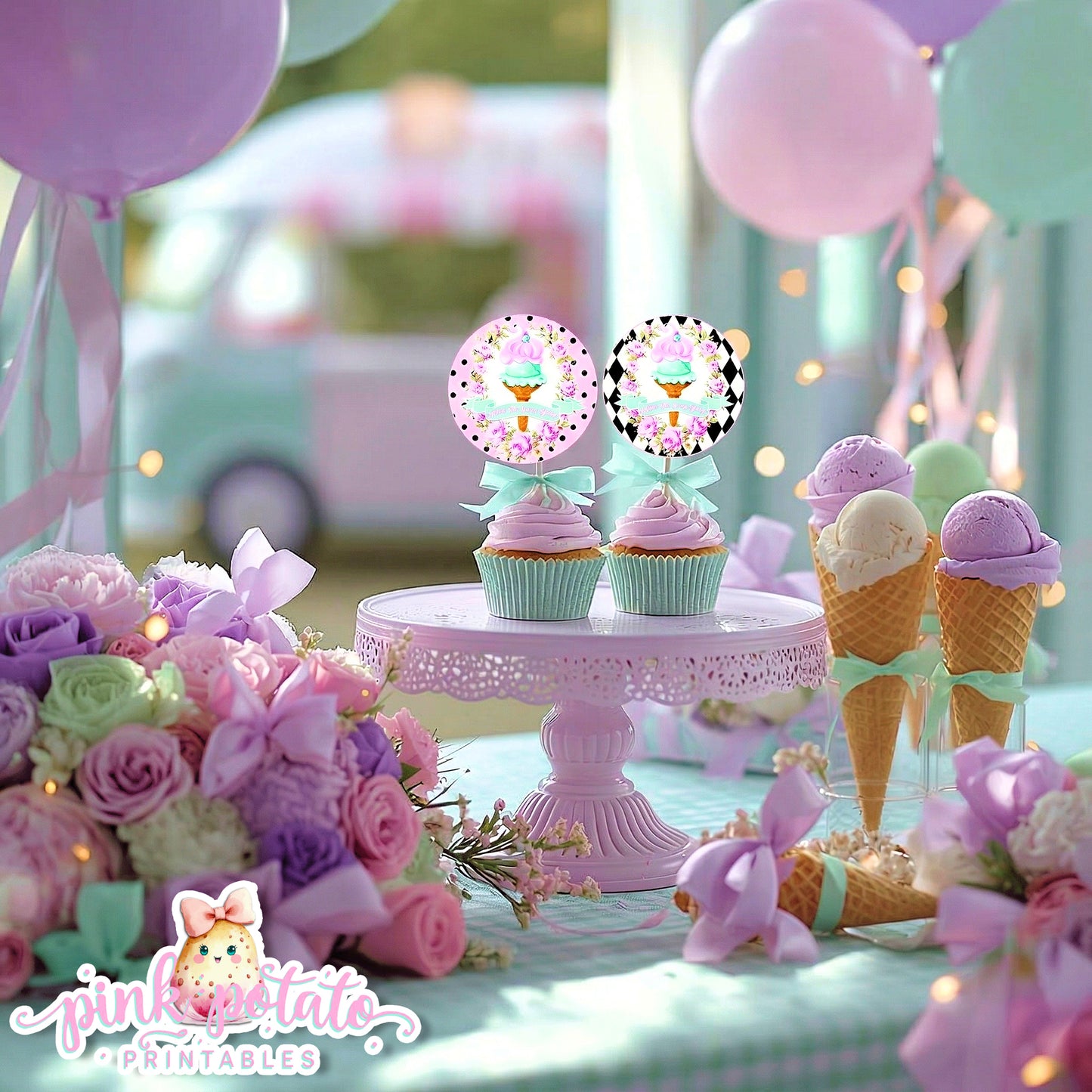 Here's The Scoop, Baby-Cupcake Toppers and Wrappers-Ice Cream Baby Shower-Labels-Ice Cream Cupcakes-Cupcake Rounds-Digital-INSTANT DOWNLOAD