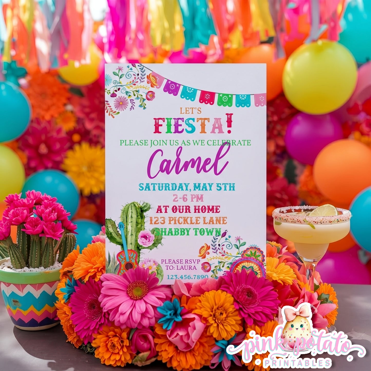 Fiesta-INVITATIONS-Editable in Corjl-Cinco De Mayo Invite-Taco Tuesday-Margarita Monday-INSTANT DOWNLOAD