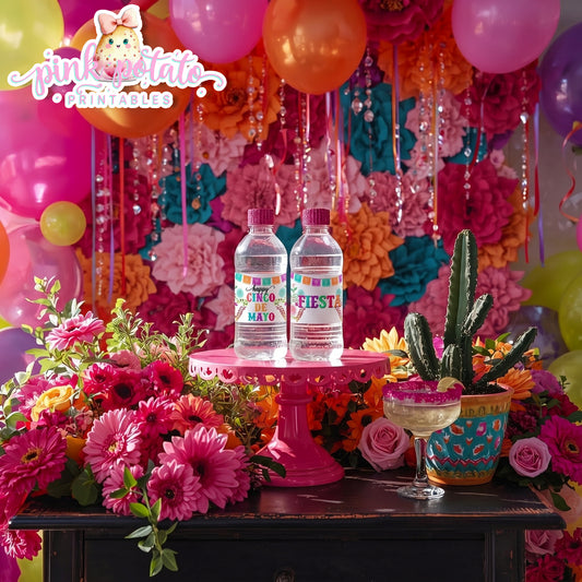 Fiesta-Water Bottle Labels-Water Bottle Wrappers-3 Styles-Cinco De Mayo-Taco Bar-Celebration-Margarita Bar-Digital-INSTANT DOWNLOAD