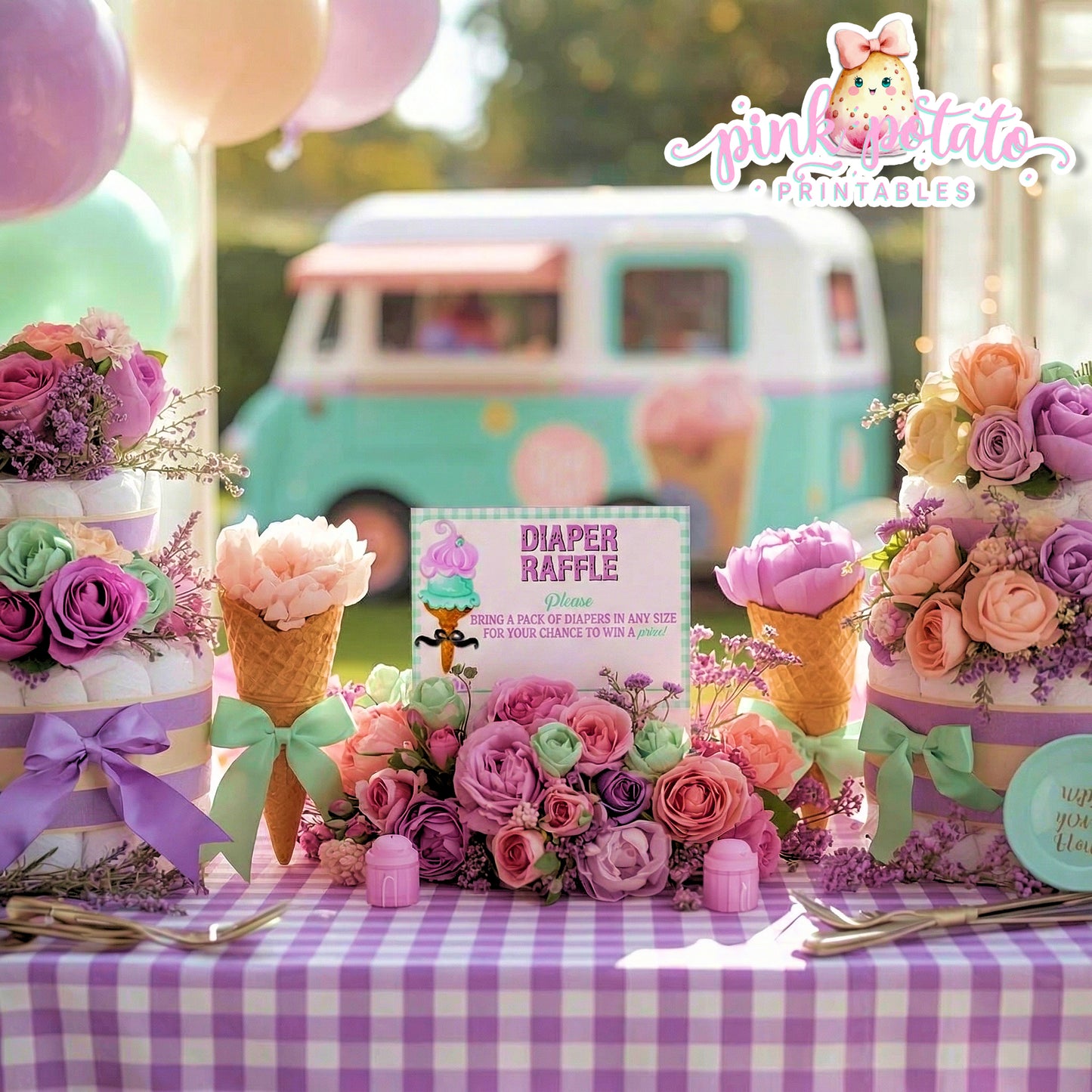 Here's The Scoop-Diaper Raffle Sign and Insert Cards-Ice Cream Baby Shower-Signs-Ice Cream Party Sign-Baby Shower-Digital-INSTANT DOWNLOAD